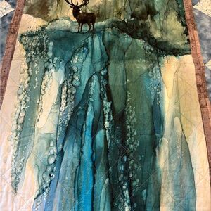 Gorgeous Handmade Artistic Green and Blue Quilt